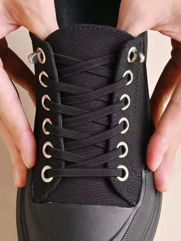 1pair Elastic No Tie Shoelaces, Black, Suitable For Sneakers And Sports Shoes, Casual Shoes, White Shoes, Accessories For Winter Shoes, Winter Shoes Accessories Gifts Ideas