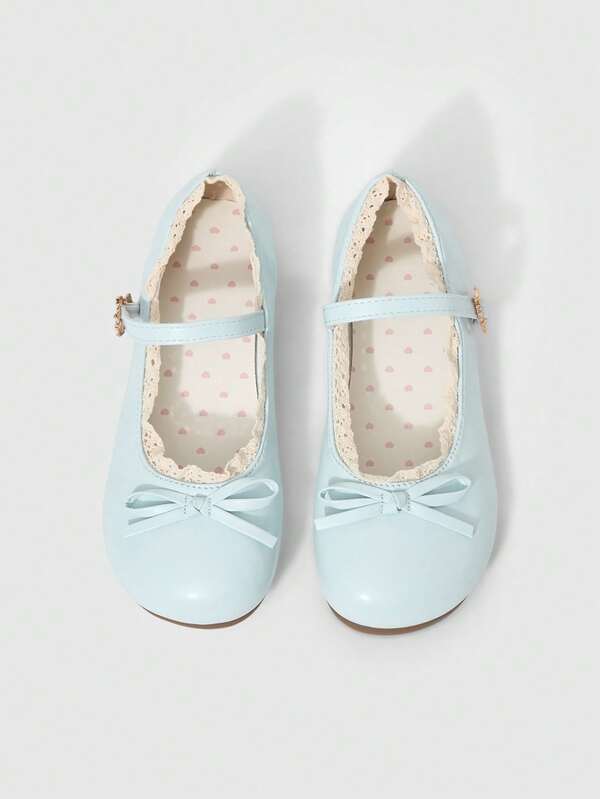 ROMWE Kawaii Women's Fashionable Sweet Lace Trim Bow Decor Flats Valentine's Day Y2K 2000s Style